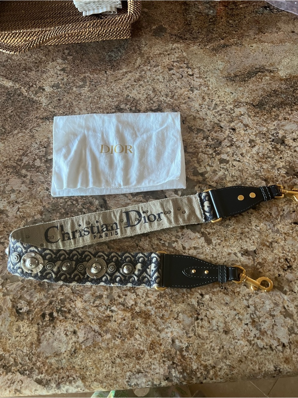 Dior Beige and Black Christian Dior Shoulder Strap with Gold Hardware